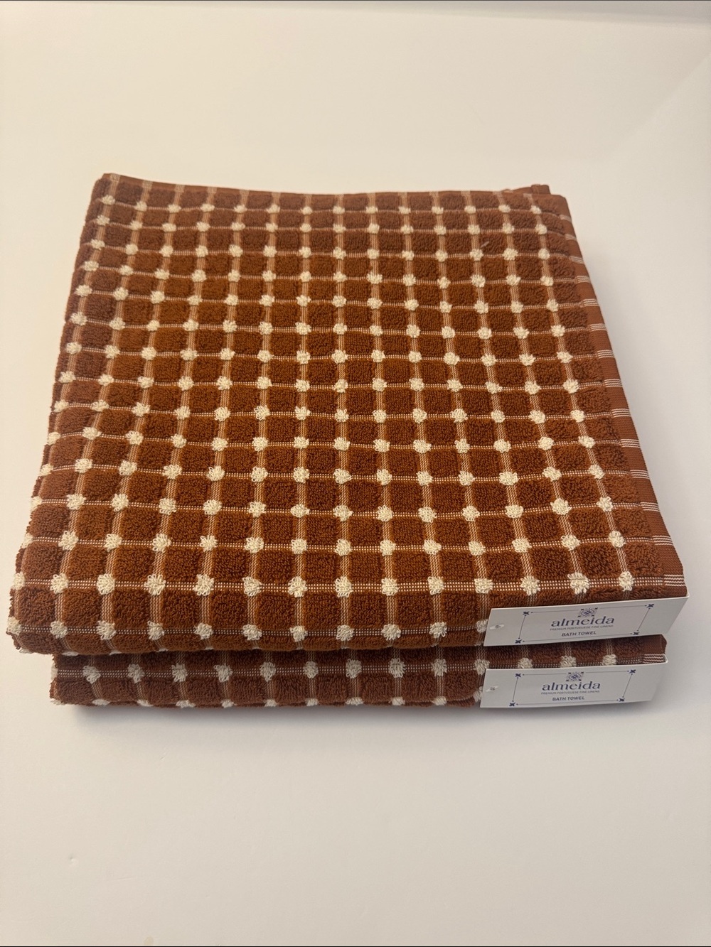 6pc ALMEIDA Premium Portuguese Fine Linens Bath Towel Set - Grid -Rust/Cream - Picture 9 of 12